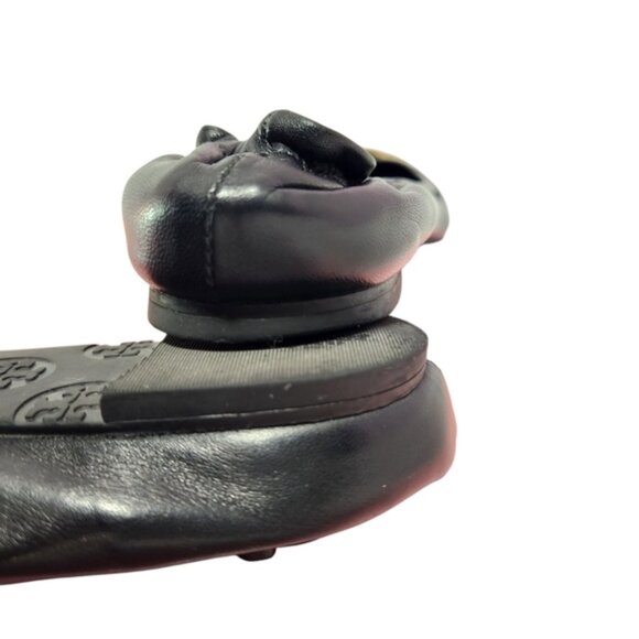 Tory Burch Black and Gold Flats with Iconic Logo - Picture 8 of 11